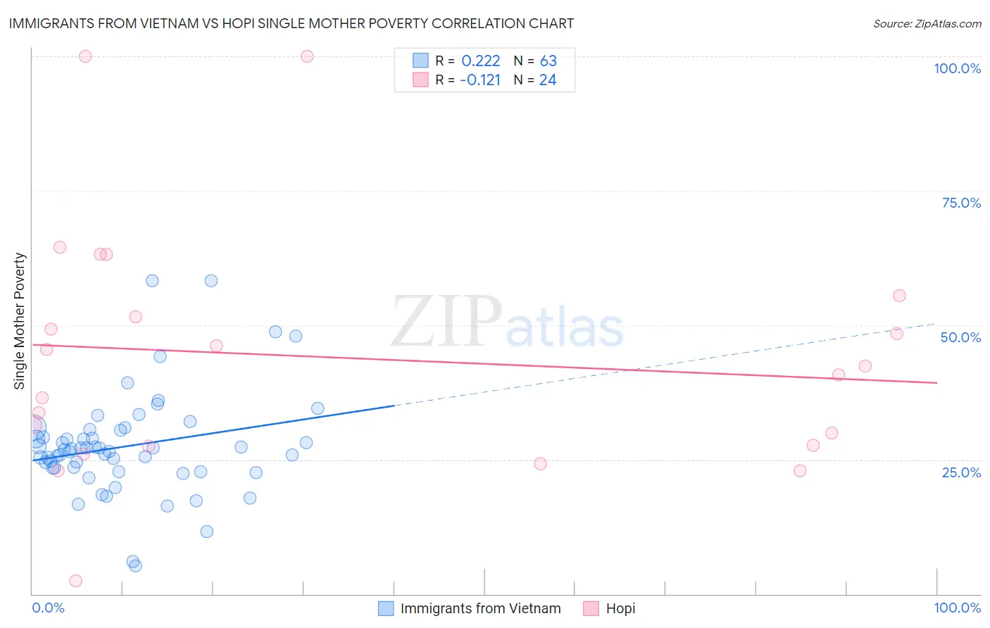 Immigrants from Vietnam vs Hopi Single Mother Poverty