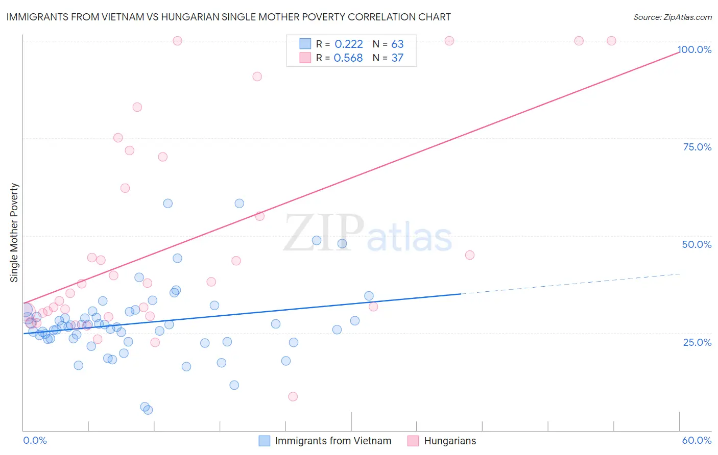 Immigrants from Vietnam vs Hungarian Single Mother Poverty