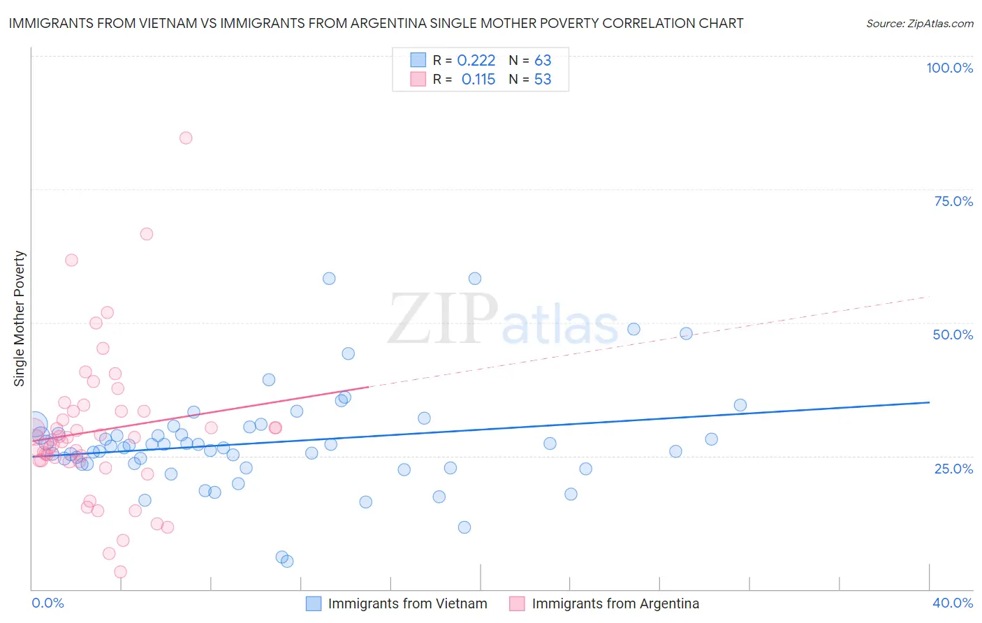 Immigrants from Vietnam vs Immigrants from Argentina Single Mother Poverty