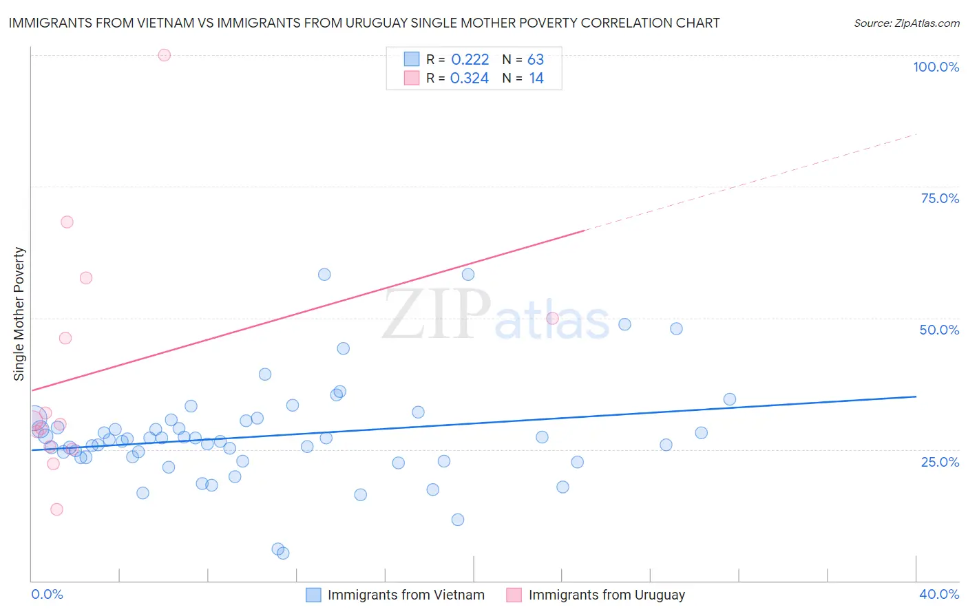 Immigrants from Vietnam vs Immigrants from Uruguay Single Mother Poverty