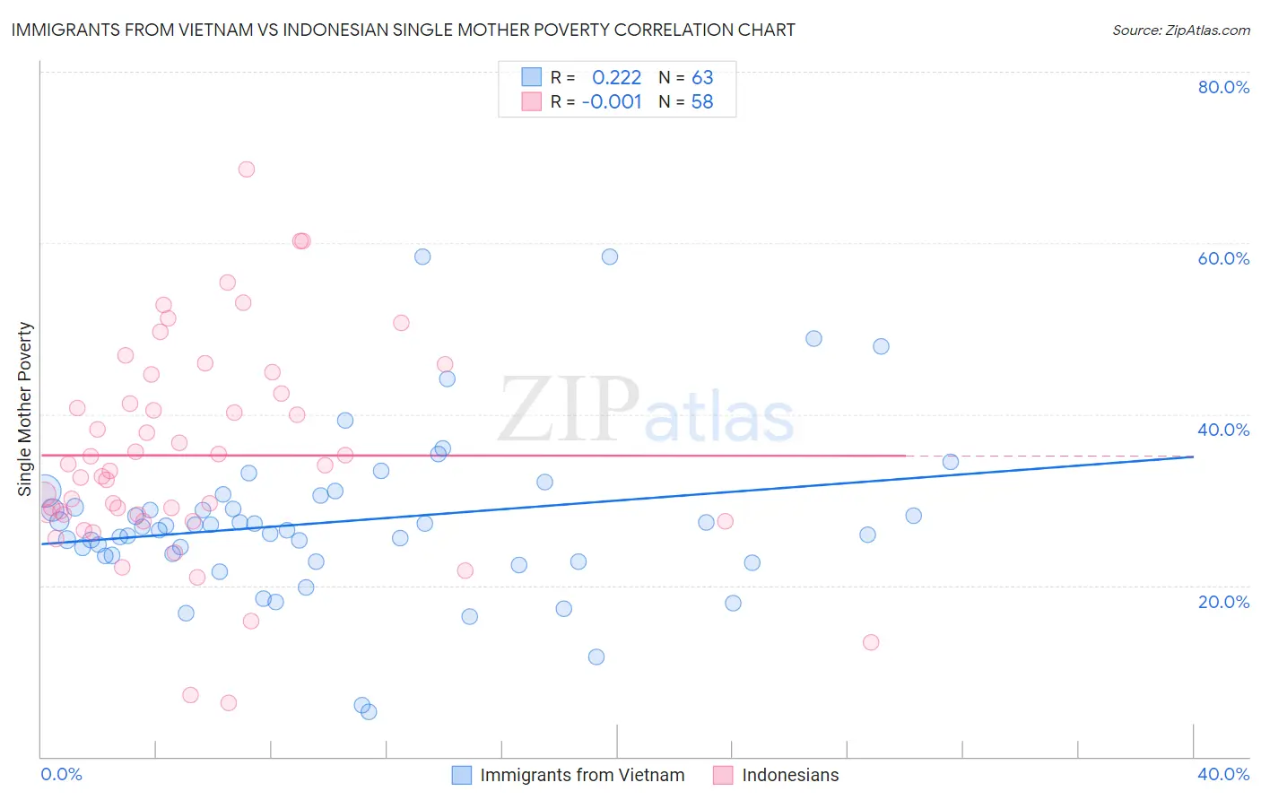 Immigrants from Vietnam vs Indonesian Single Mother Poverty