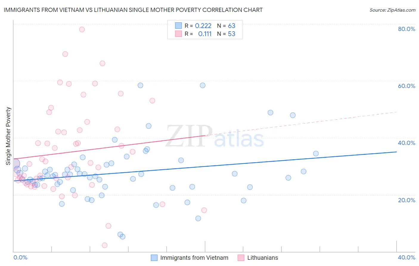 Immigrants from Vietnam vs Lithuanian Single Mother Poverty