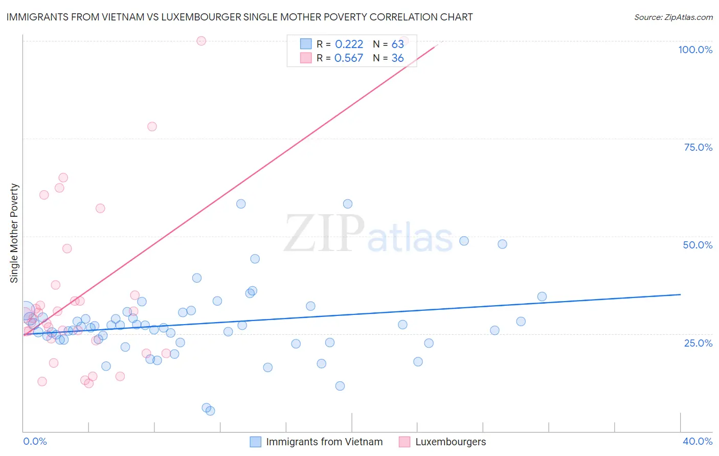 Immigrants from Vietnam vs Luxembourger Single Mother Poverty
