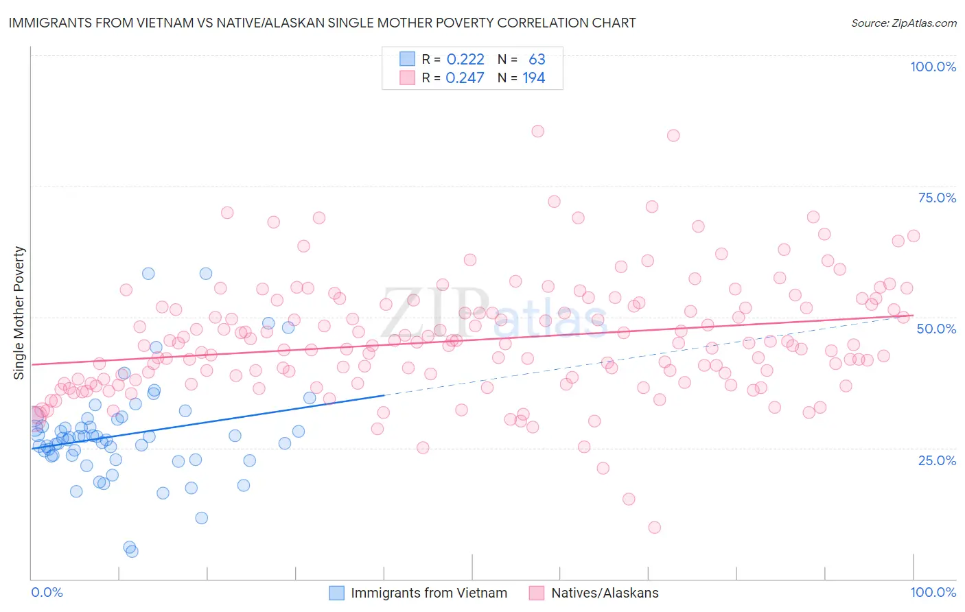 Immigrants from Vietnam vs Native/Alaskan Single Mother Poverty