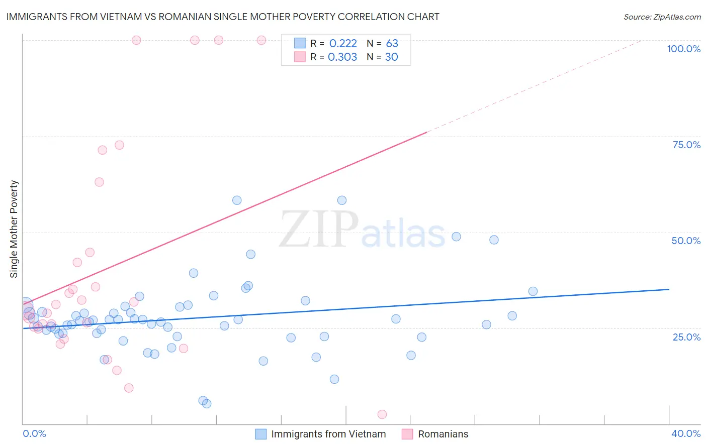 Immigrants from Vietnam vs Romanian Single Mother Poverty