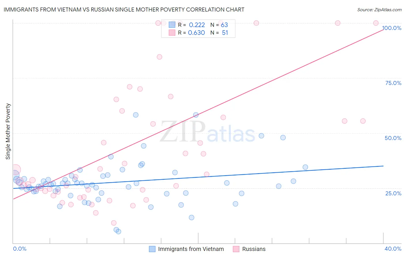 Immigrants from Vietnam vs Russian Single Mother Poverty