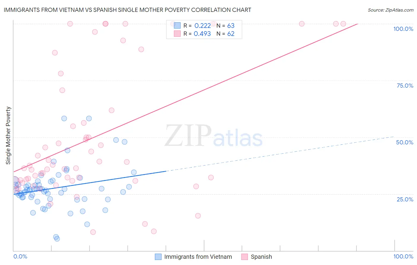 Immigrants from Vietnam vs Spanish Single Mother Poverty