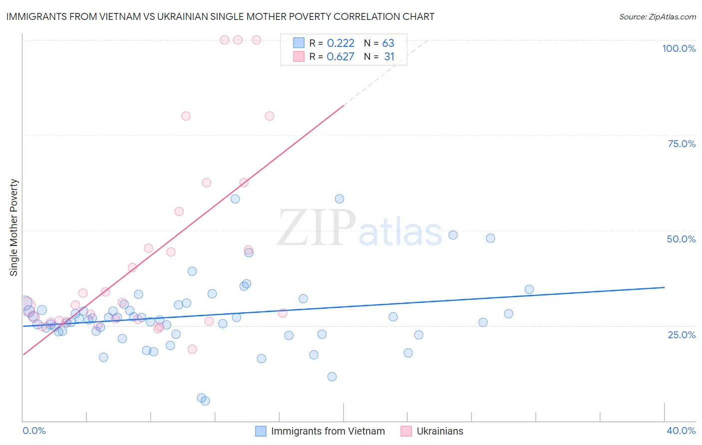 Immigrants from Vietnam vs Ukrainian Single Mother Poverty