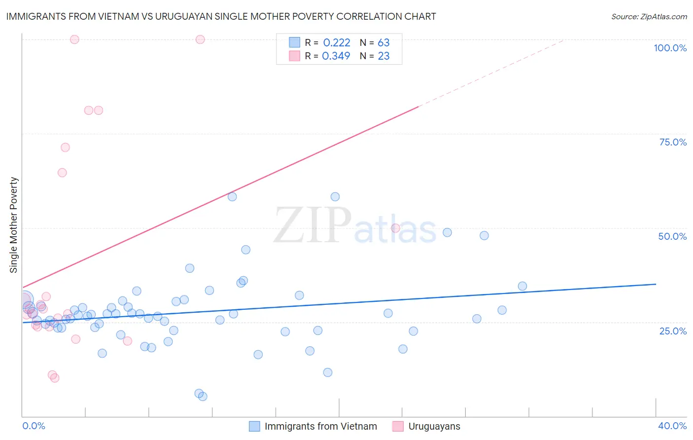 Immigrants from Vietnam vs Uruguayan Single Mother Poverty