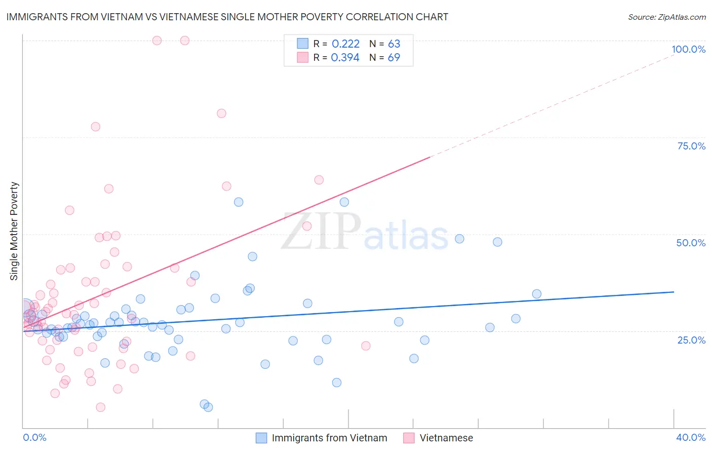 Immigrants from Vietnam vs Vietnamese Single Mother Poverty