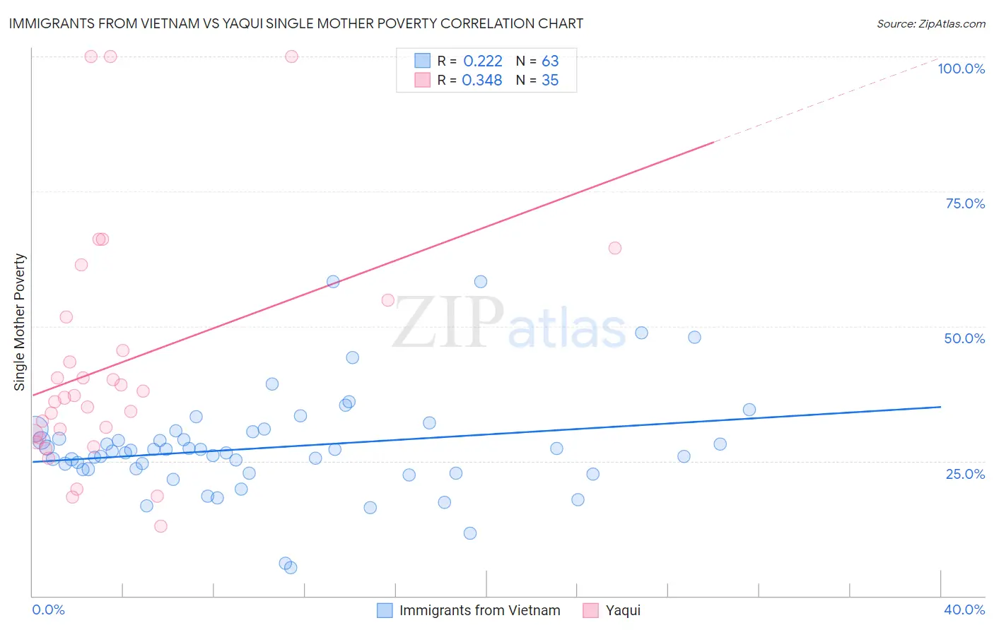 Immigrants from Vietnam vs Yaqui Single Mother Poverty
