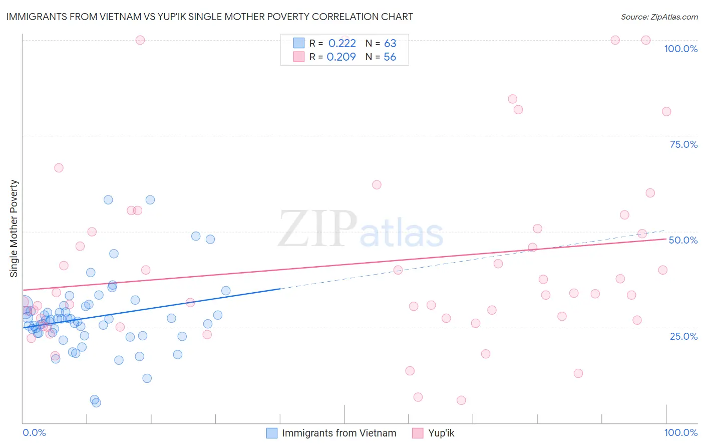 Immigrants from Vietnam vs Yup'ik Single Mother Poverty