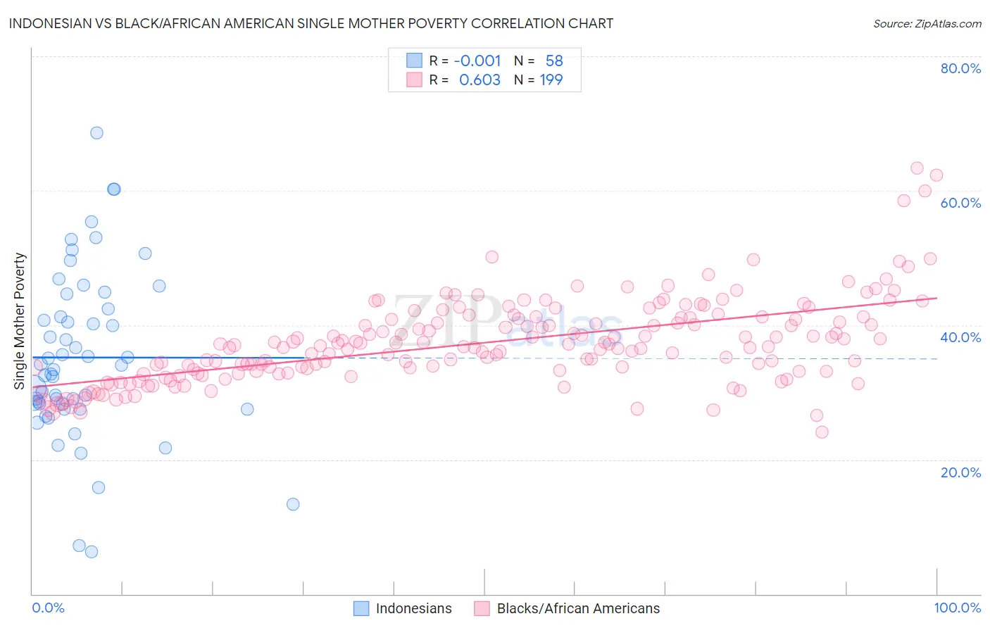 Indonesian vs Black/African American Single Mother Poverty