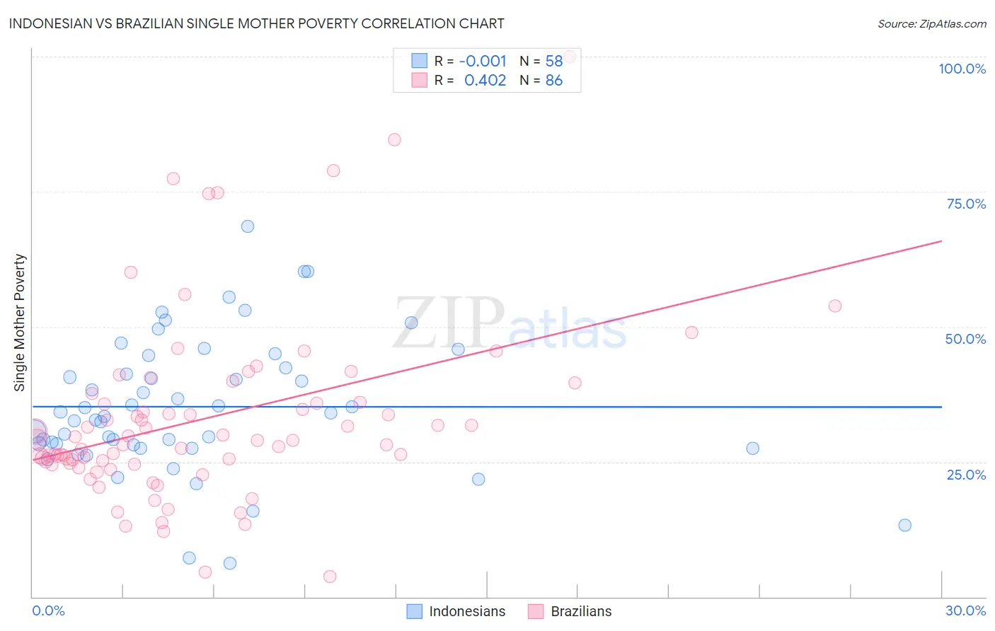 Indonesian vs Brazilian Single Mother Poverty