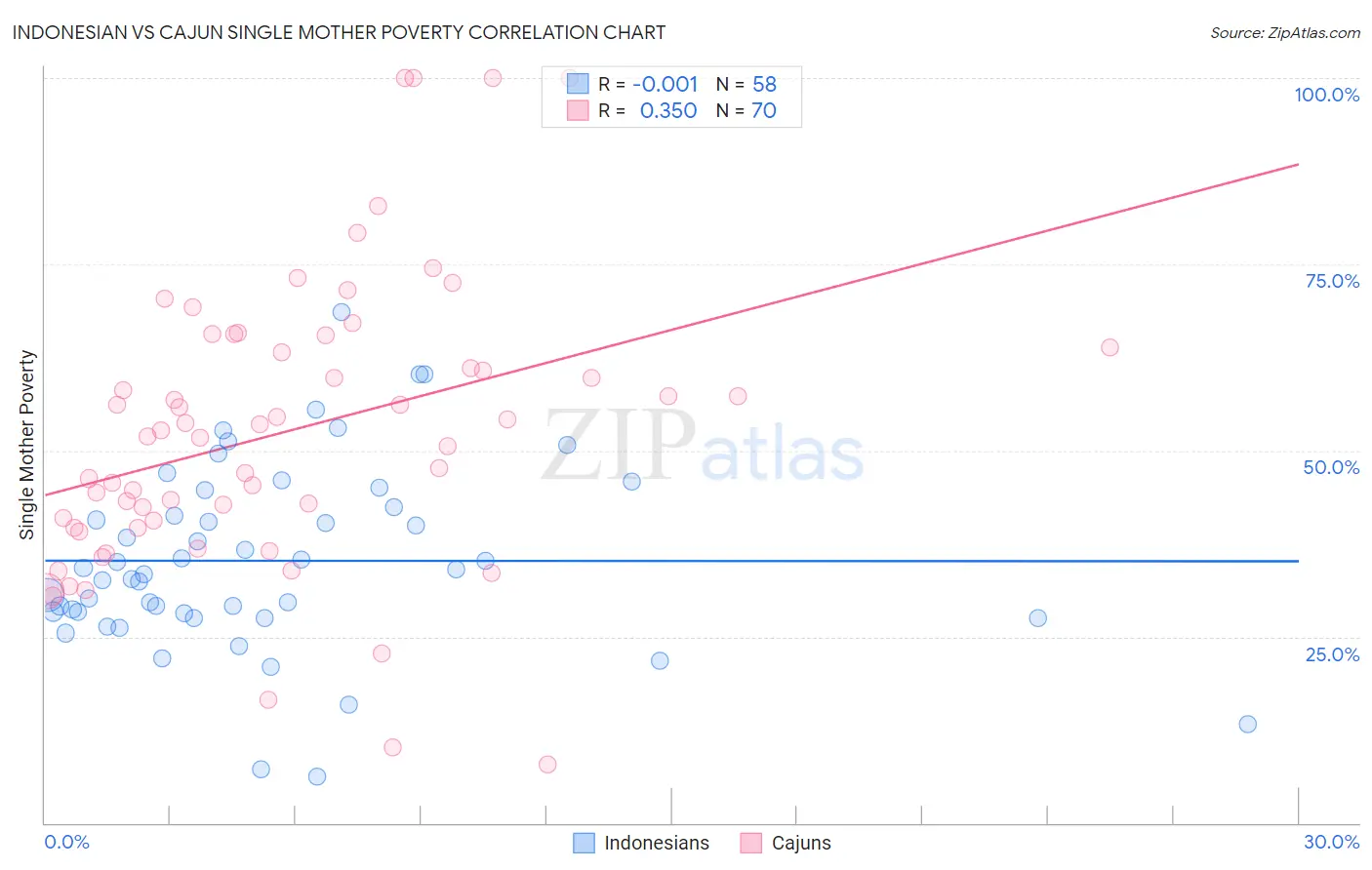 Indonesian vs Cajun Single Mother Poverty