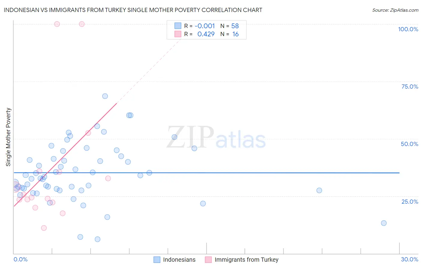 Indonesian vs Immigrants from Turkey Single Mother Poverty