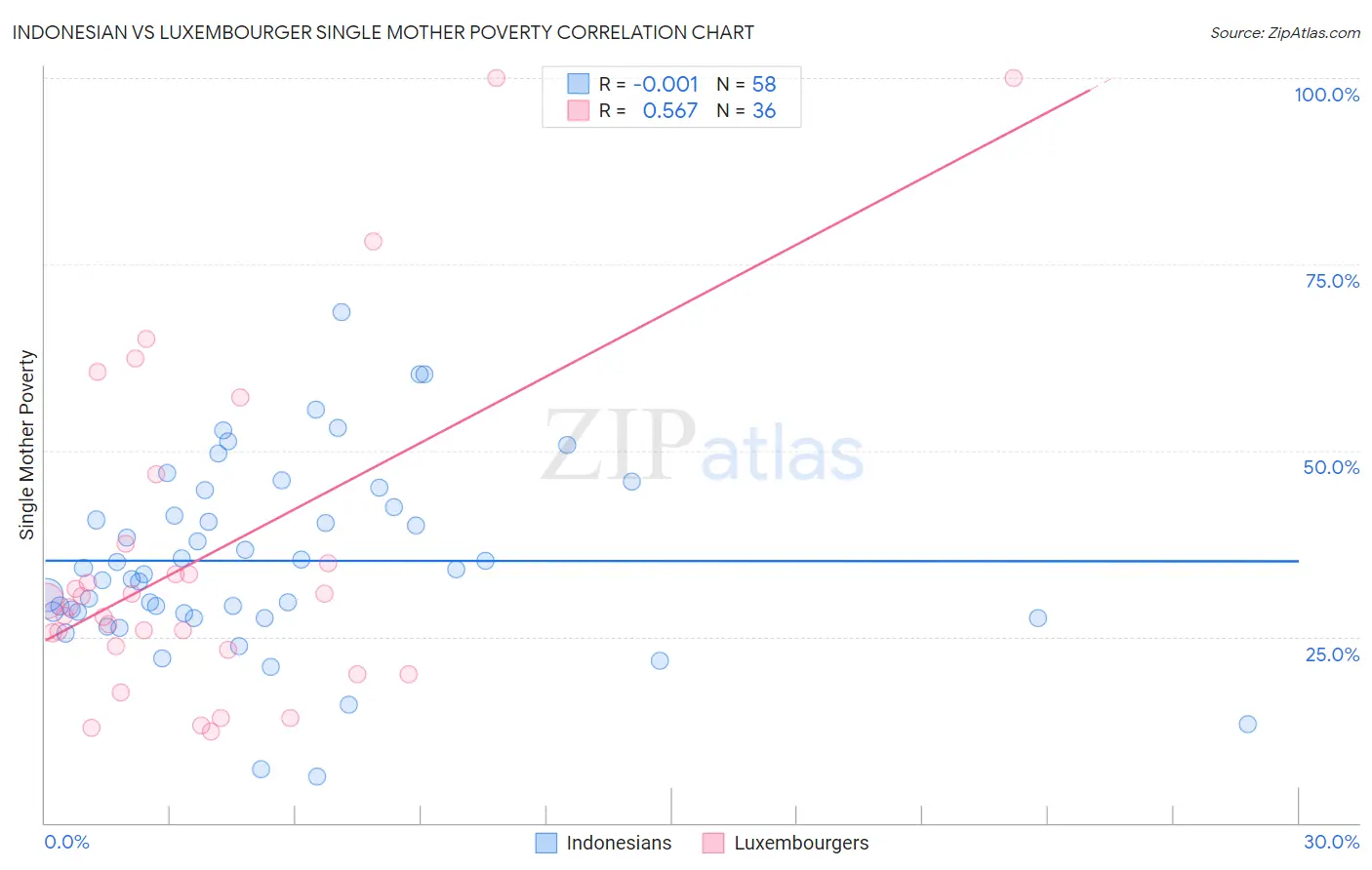 Indonesian vs Luxembourger Single Mother Poverty