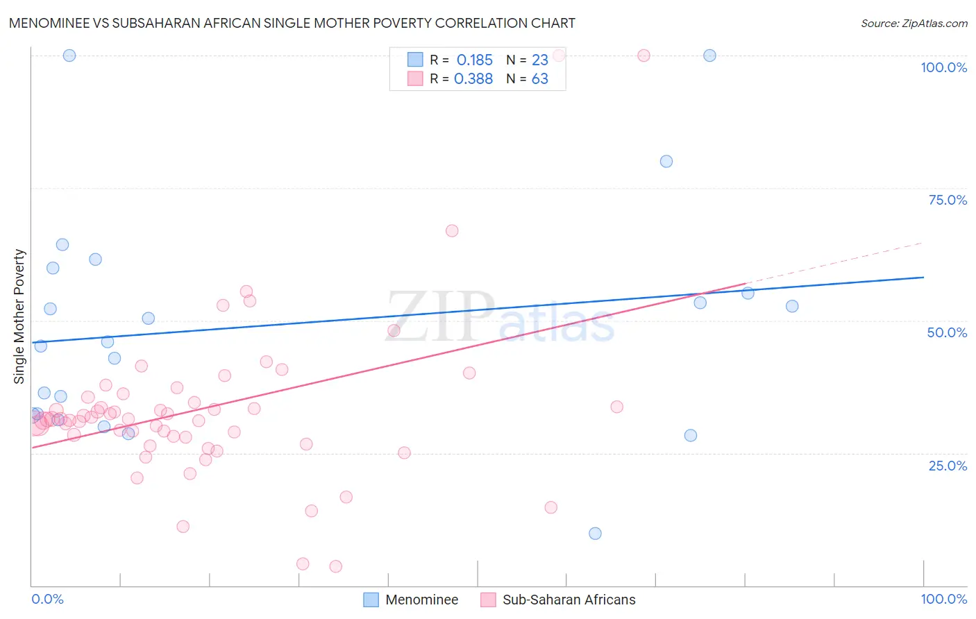 Menominee vs Subsaharan African Single Mother Poverty