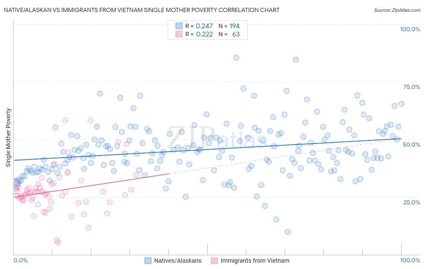 Native/Alaskan vs Immigrants from Vietnam Single Mother Poverty