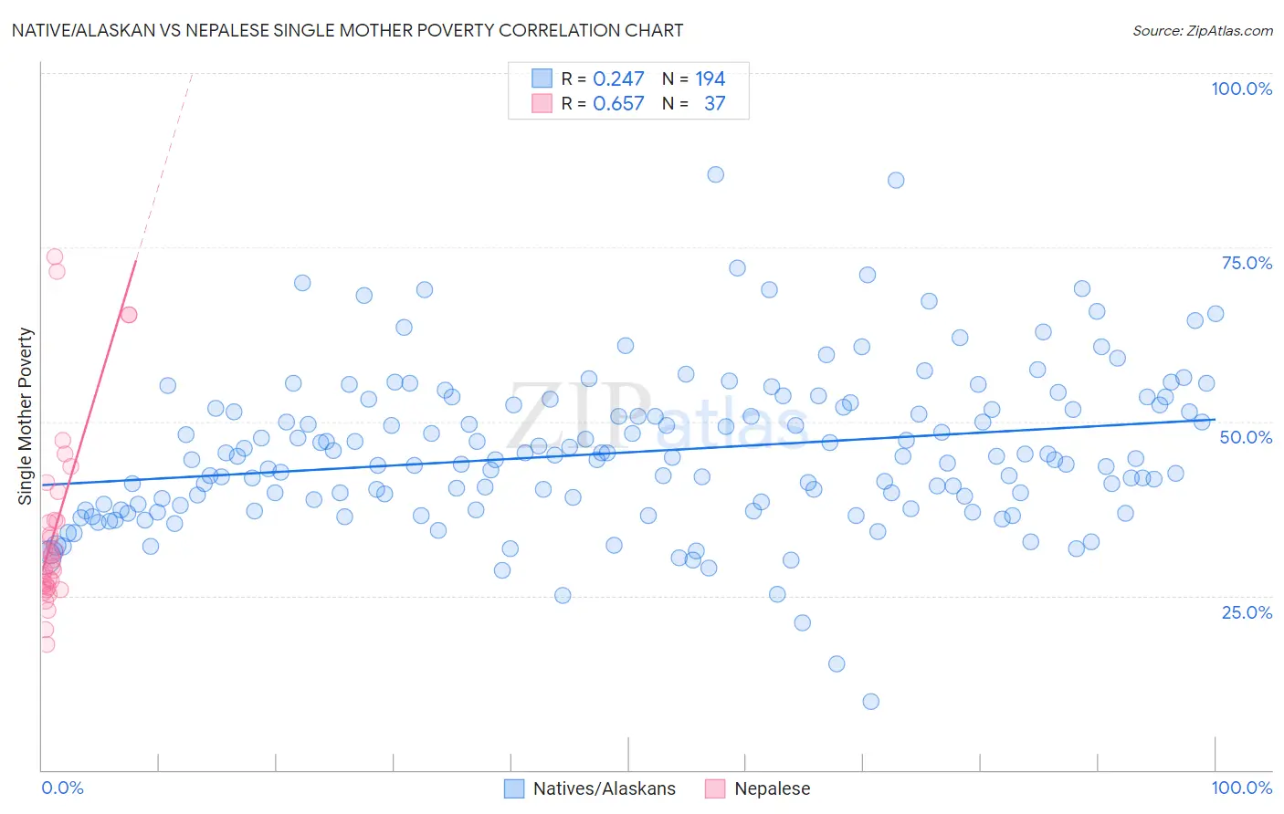 Native/Alaskan vs Nepalese Single Mother Poverty