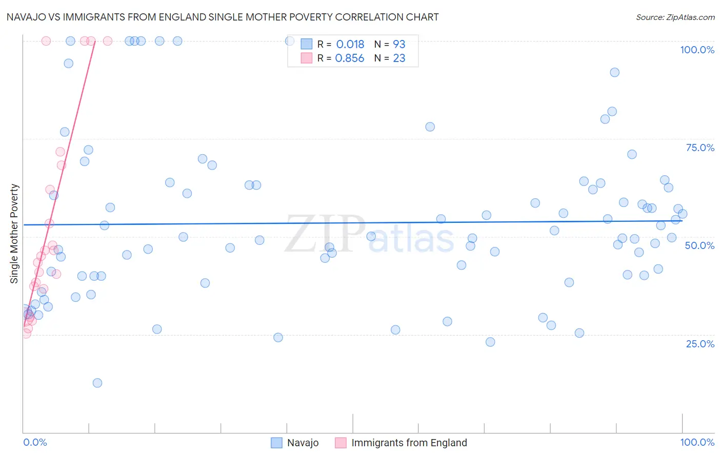 Navajo vs Immigrants from England Single Mother Poverty