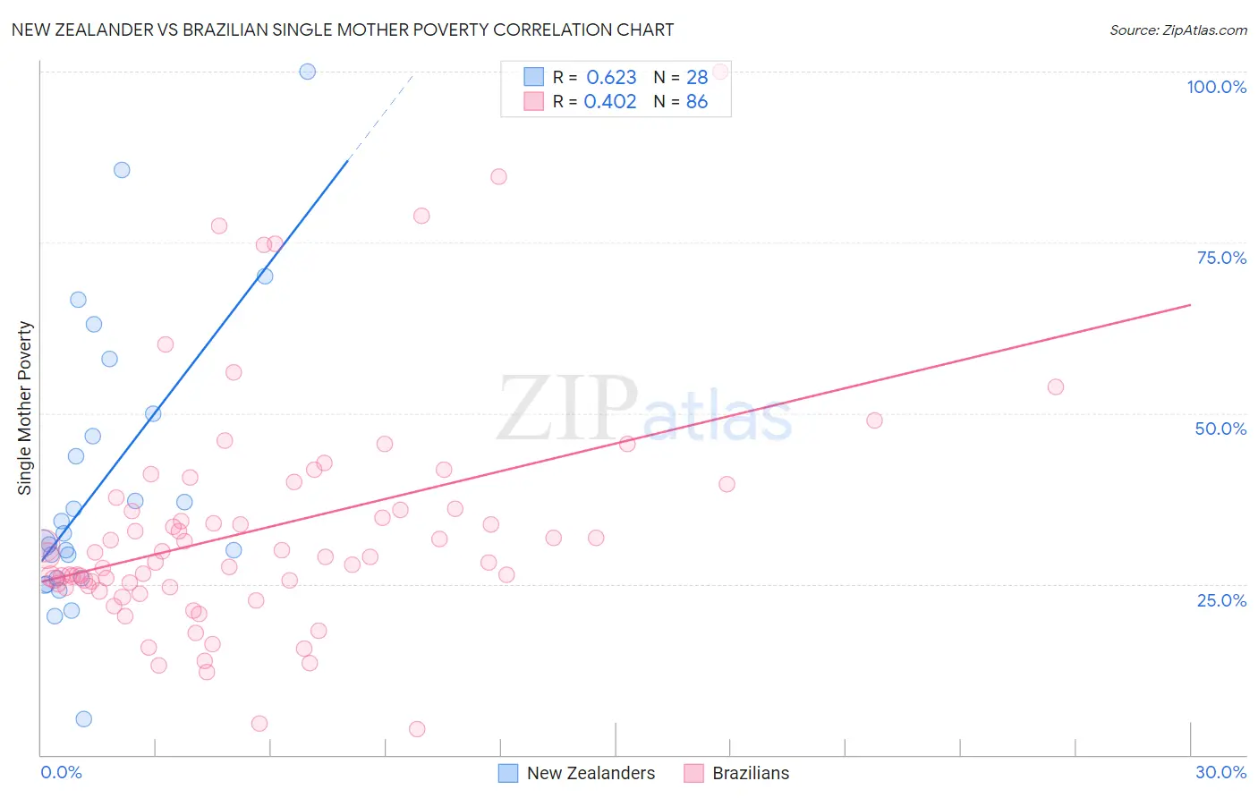 New Zealander vs Brazilian Single Mother Poverty