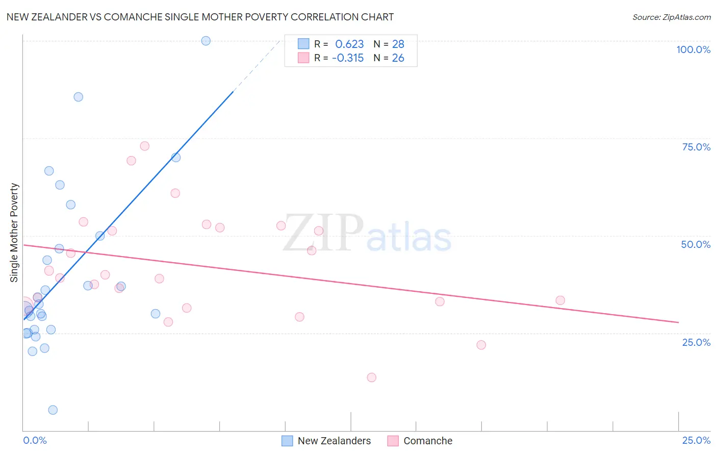 New Zealander vs Comanche Single Mother Poverty