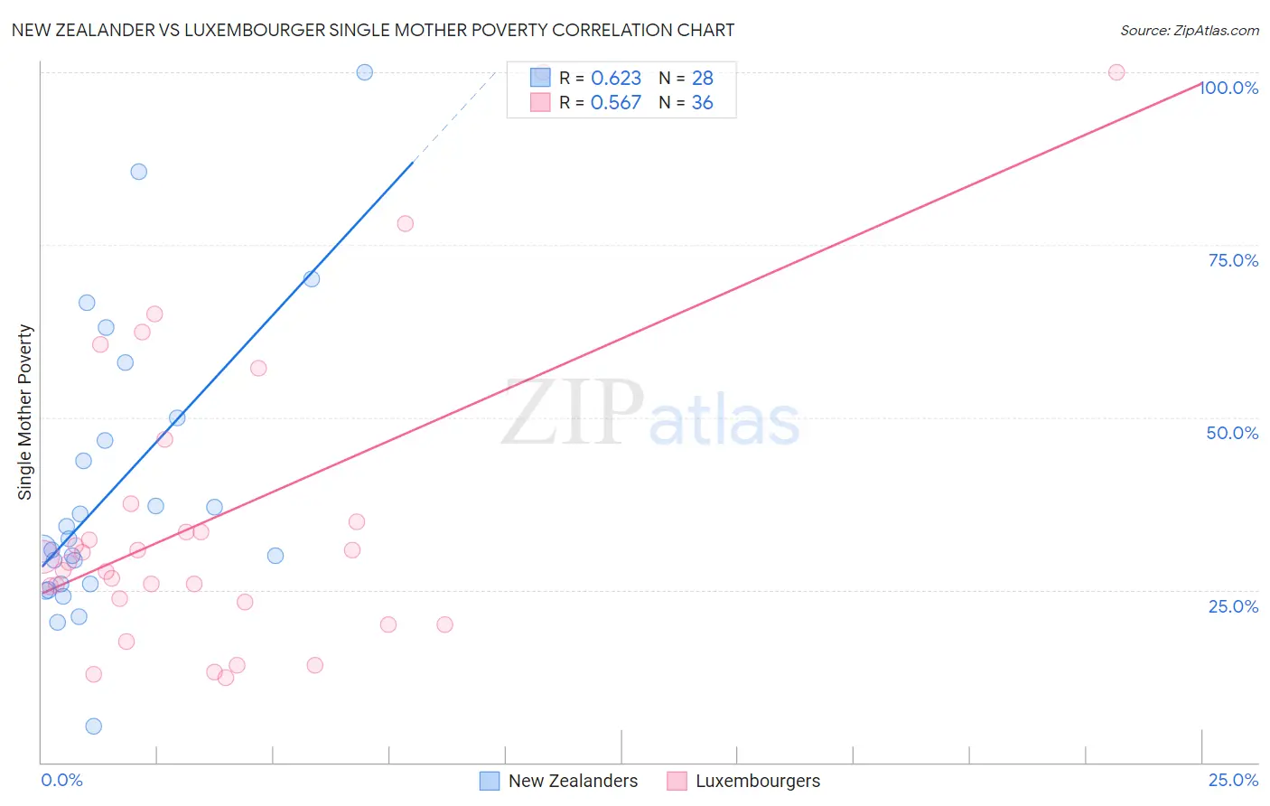 New Zealander vs Luxembourger Single Mother Poverty
