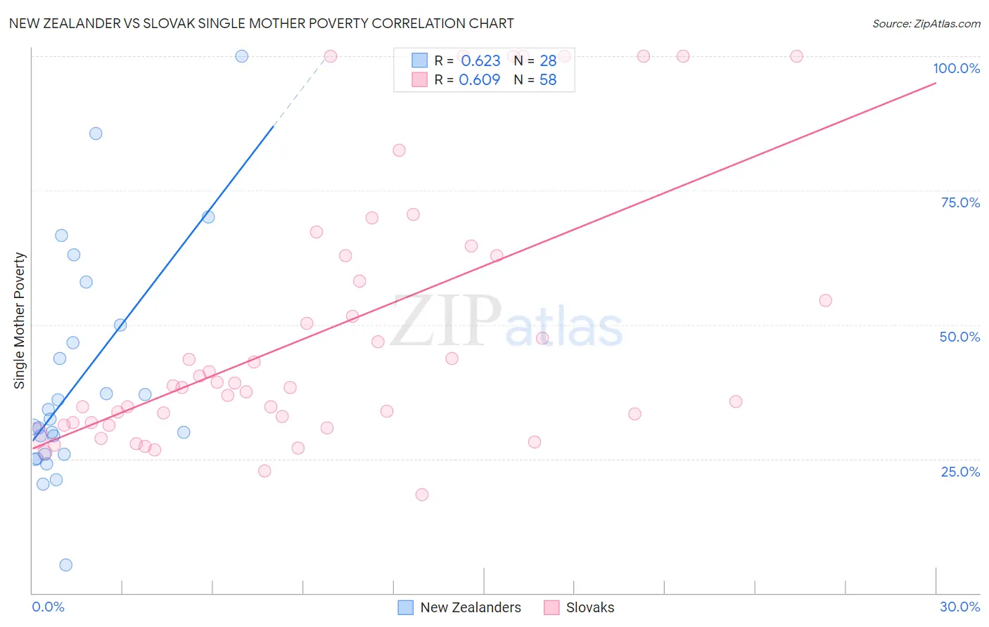 New Zealander vs Slovak Single Mother Poverty