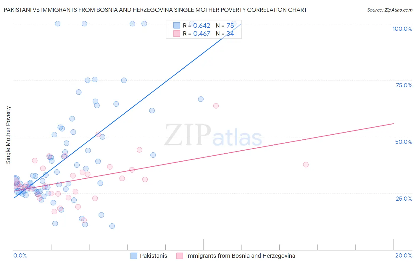 Pakistani vs Immigrants from Bosnia and Herzegovina Single Mother Poverty
