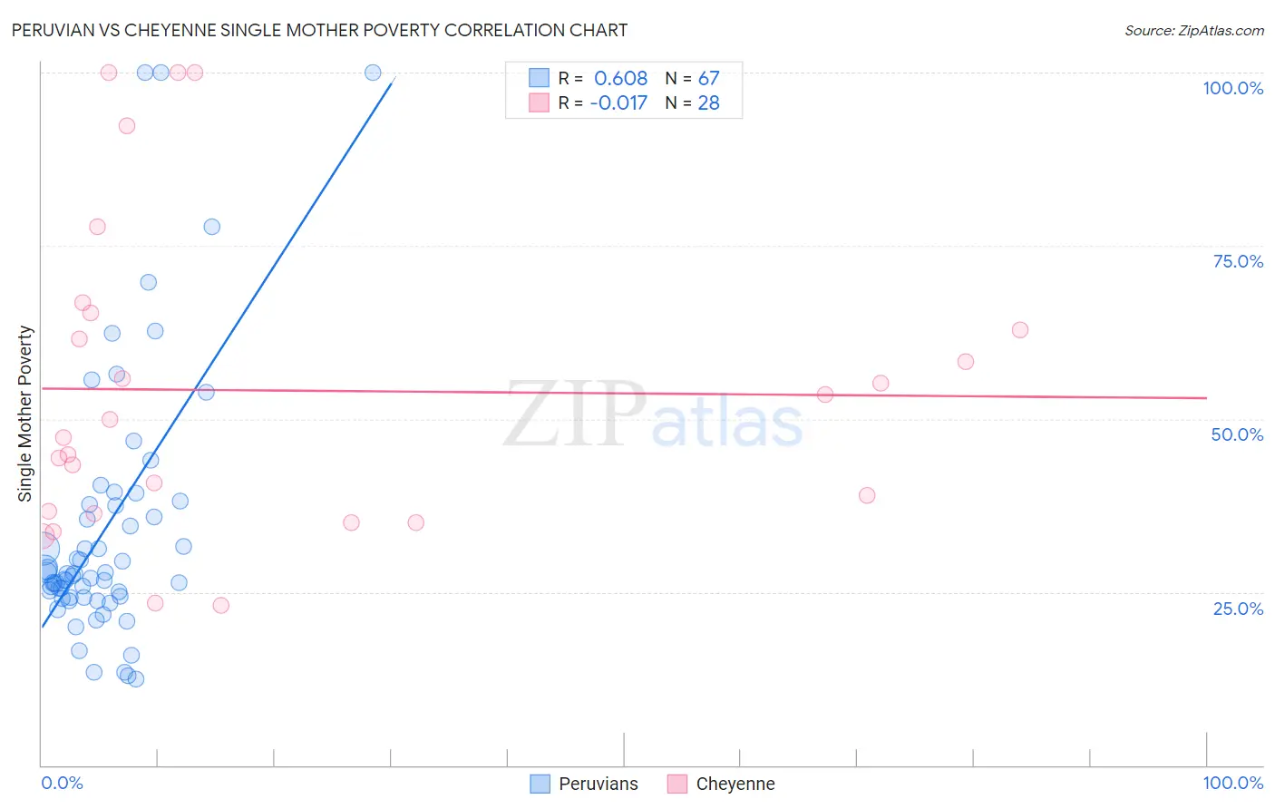 Peruvian vs Cheyenne Single Mother Poverty