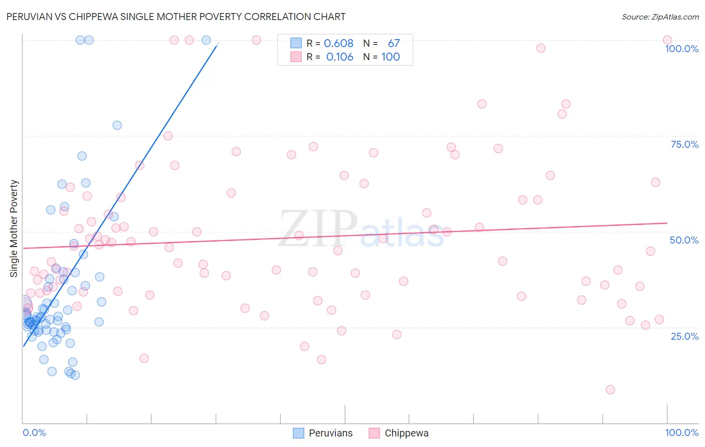 Peruvian vs Chippewa Single Mother Poverty