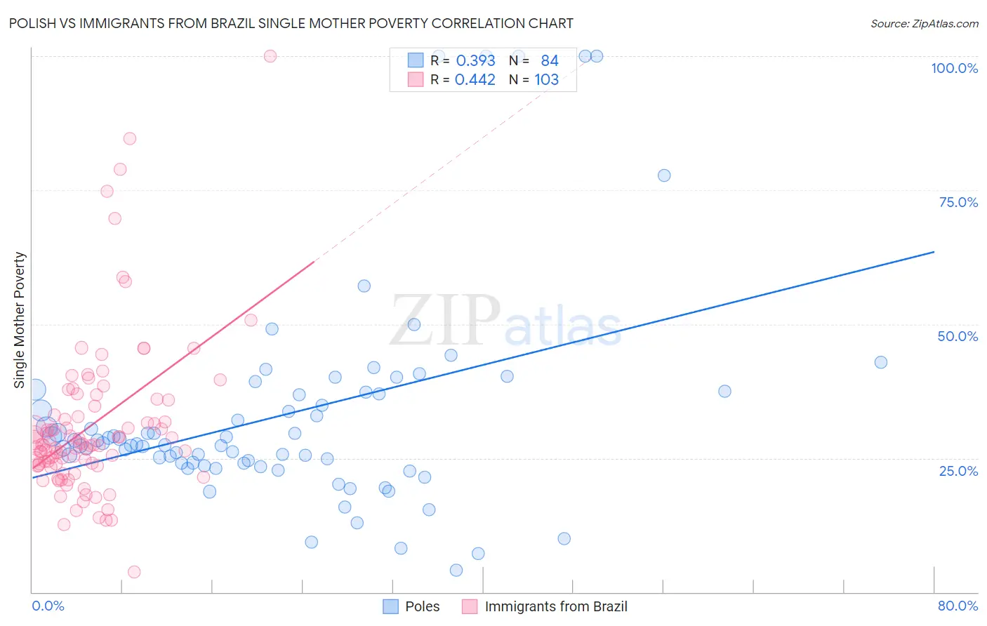 Polish vs Immigrants from Brazil Single Mother Poverty