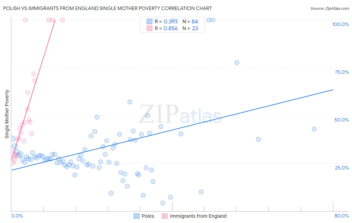 Polish vs Immigrants from England Single Mother Poverty