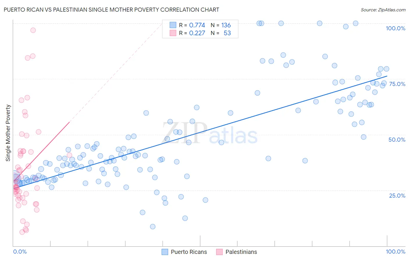 Puerto Rican vs Palestinian Single Mother Poverty