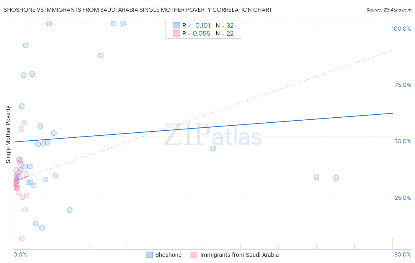 Shoshone vs Immigrants from Saudi Arabia Single Mother Poverty