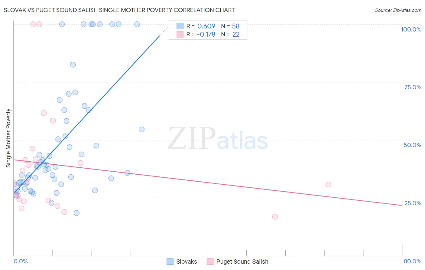 Slovak vs Puget Sound Salish Single Mother Poverty