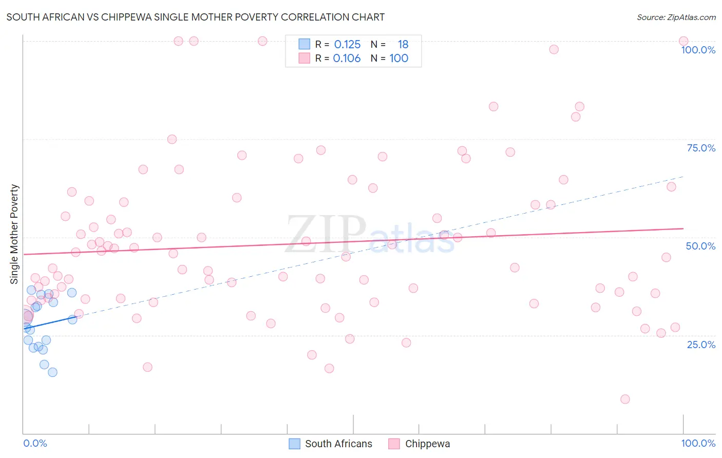 South African vs Chippewa Single Mother Poverty