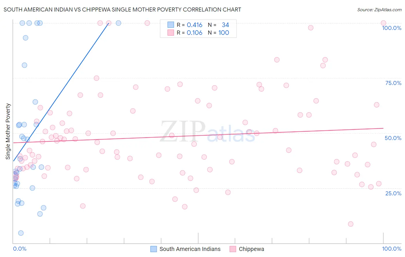 South American Indian vs Chippewa Single Mother Poverty