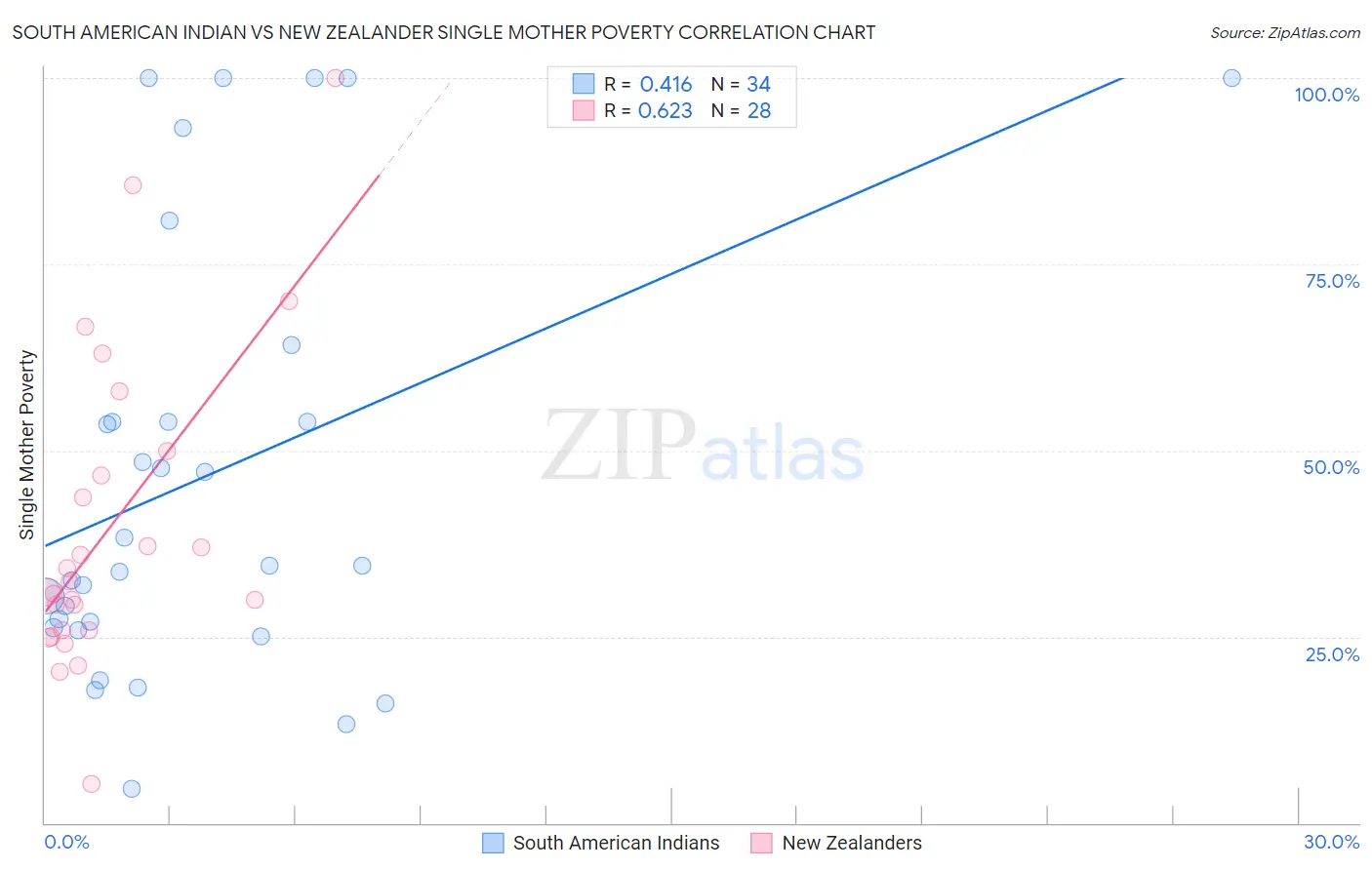 South American Indian vs New Zealander Single Mother Poverty