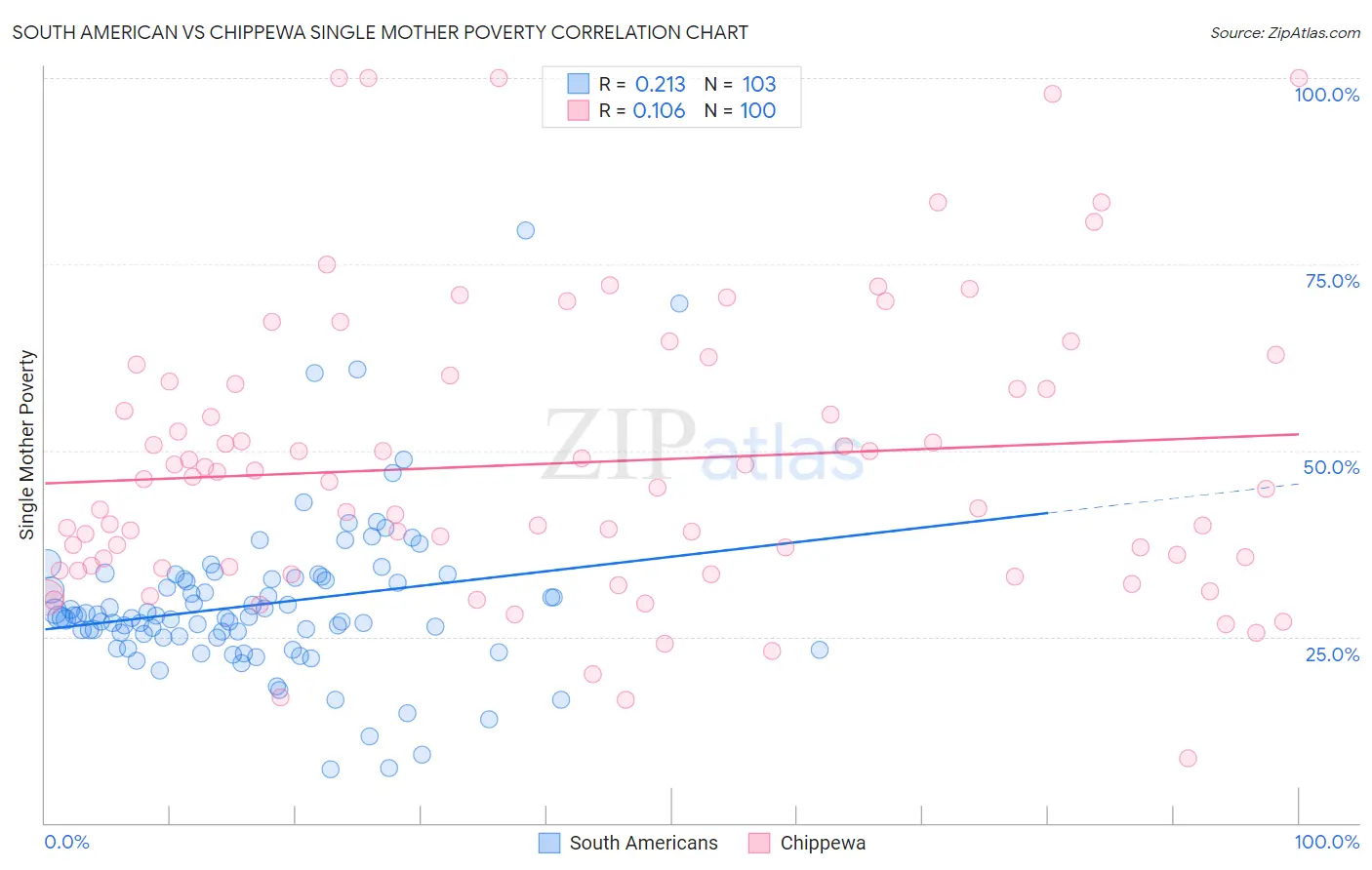 South American vs Chippewa Single Mother Poverty