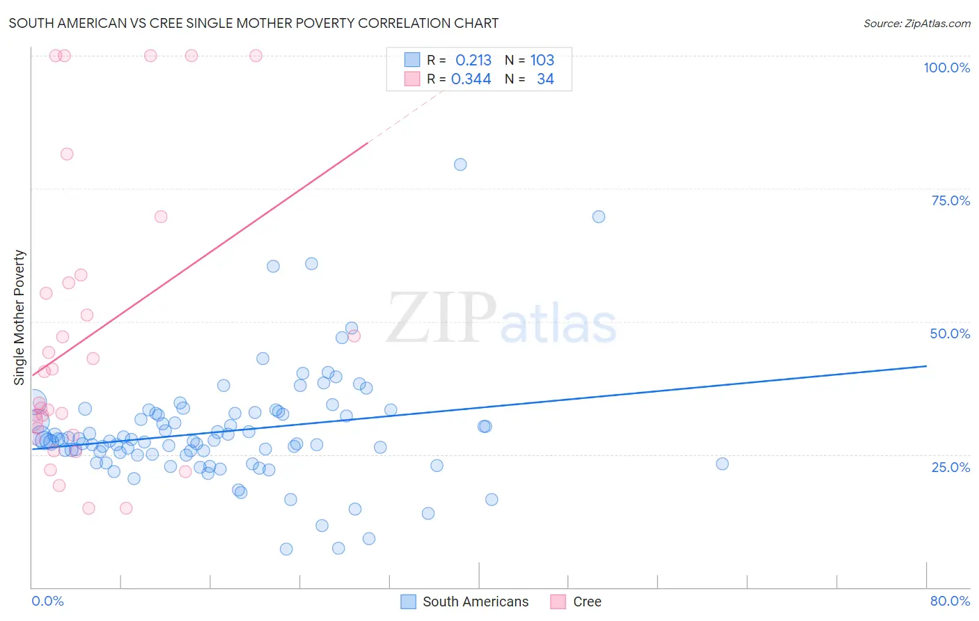 South American vs Cree Single Mother Poverty