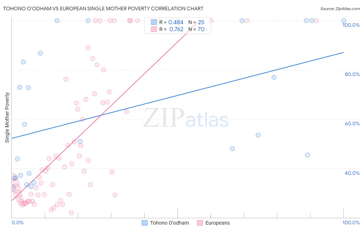 Tohono O'odham vs European Single Mother Poverty
