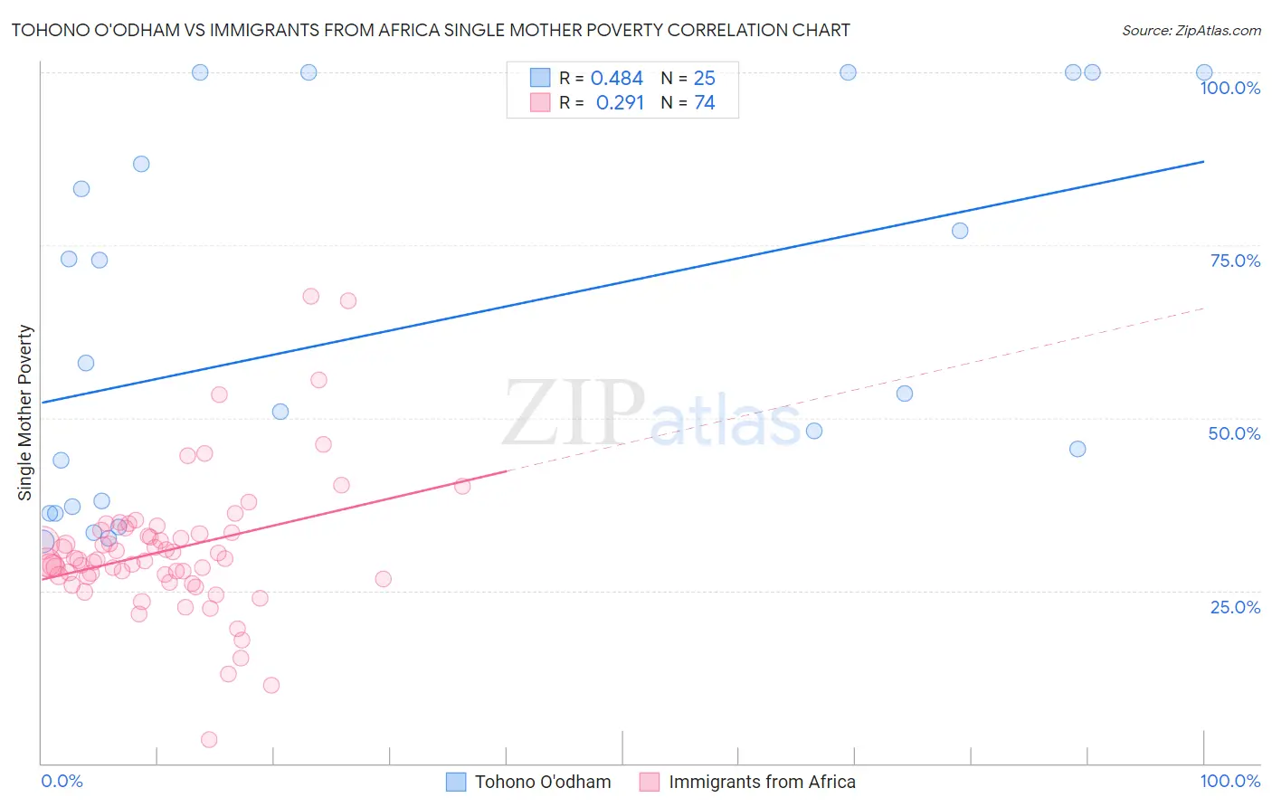 Tohono O'odham vs Immigrants from Africa Single Mother Poverty