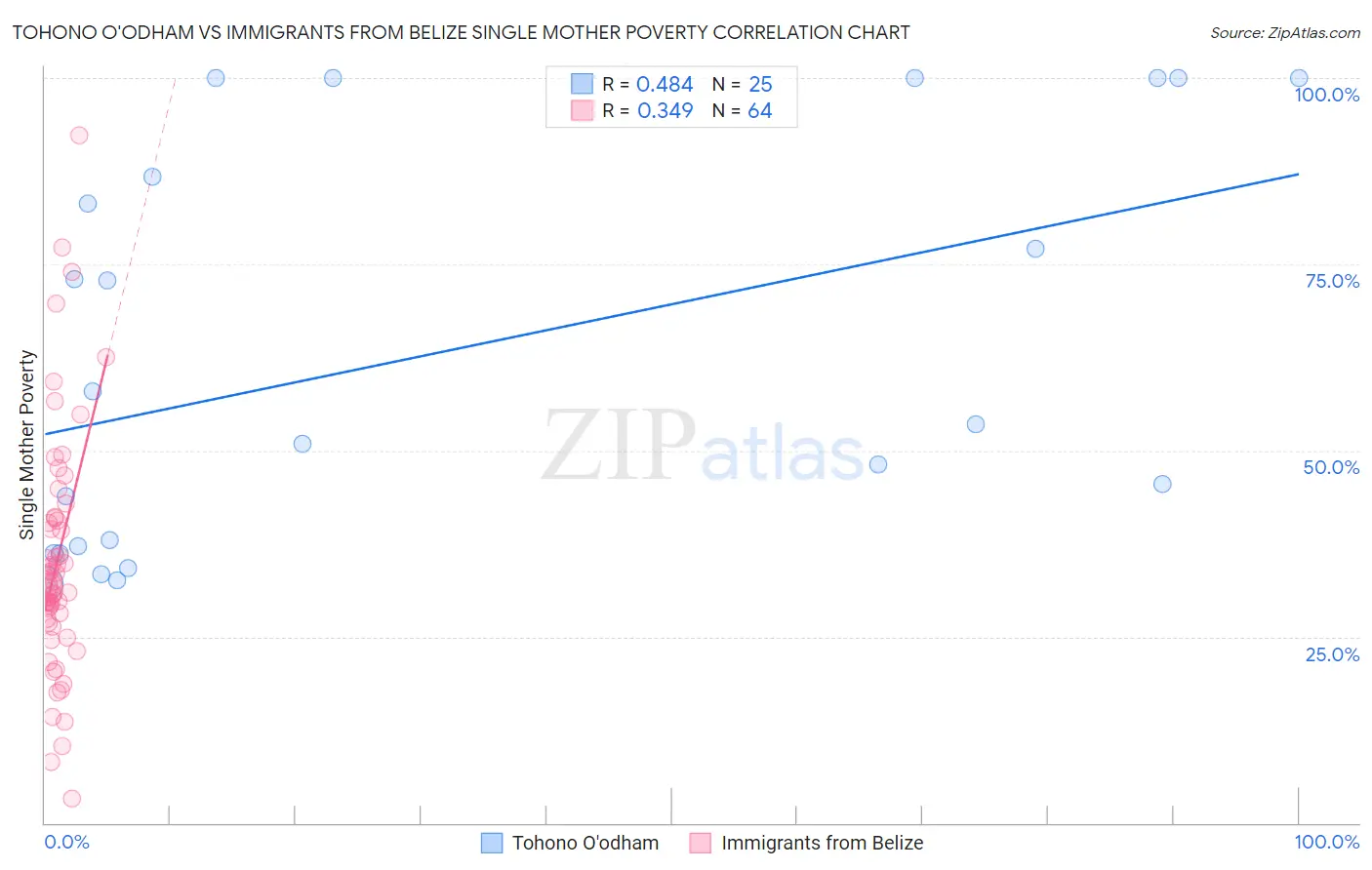 Tohono O'odham vs Immigrants from Belize Single Mother Poverty