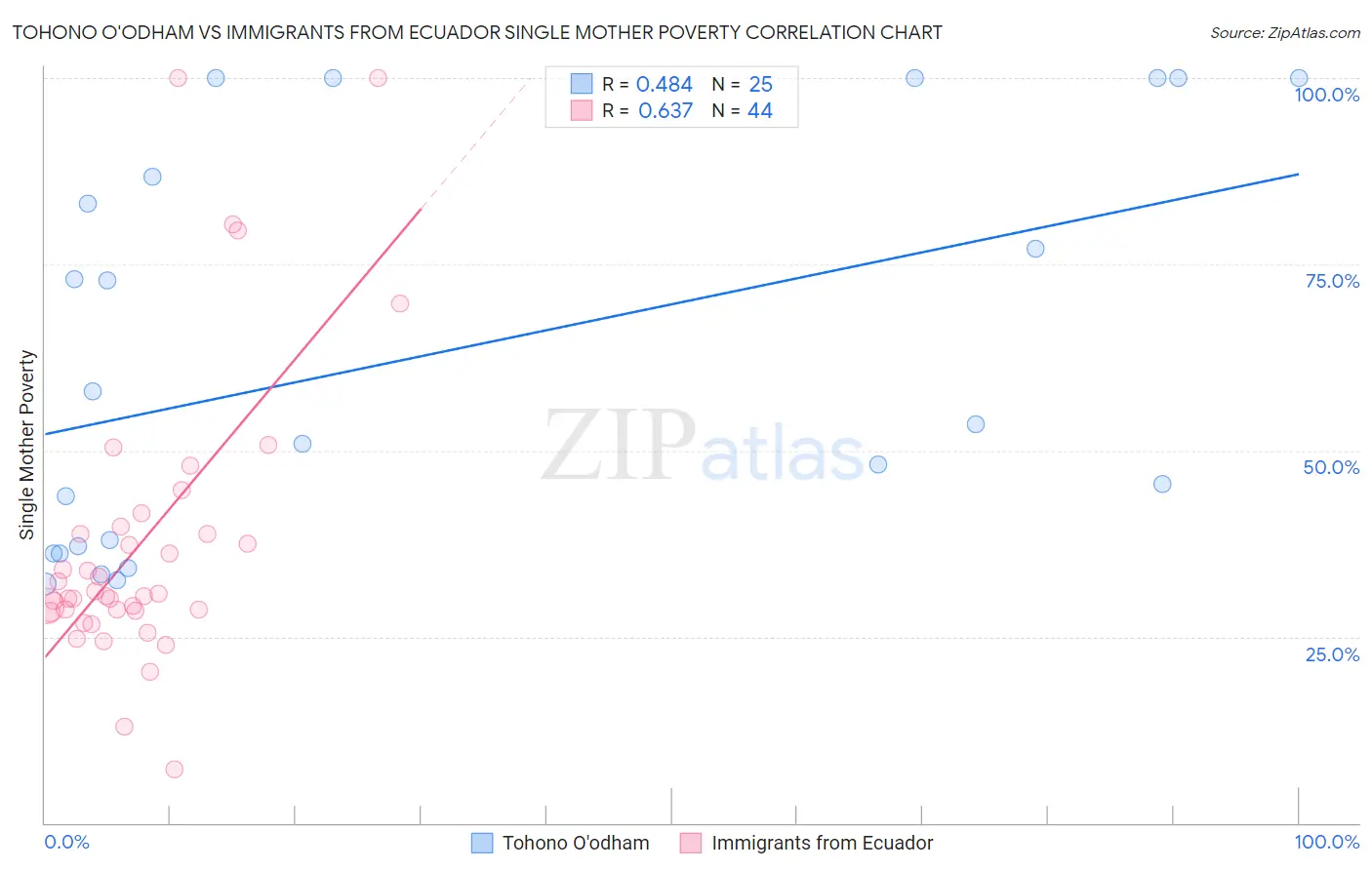 Tohono O'odham vs Immigrants from Ecuador Single Mother Poverty