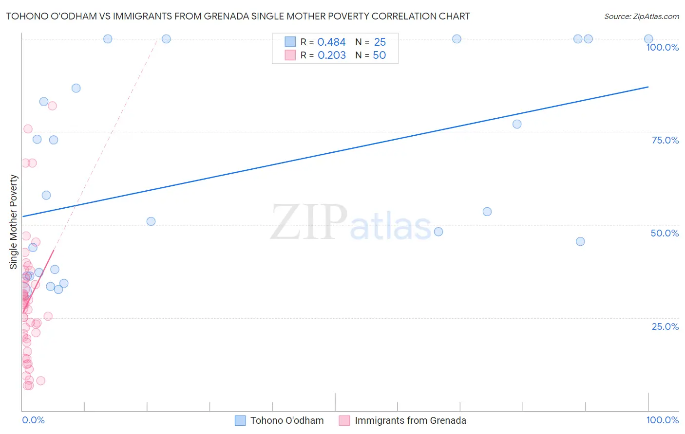 Tohono O'odham vs Immigrants from Grenada Single Mother Poverty