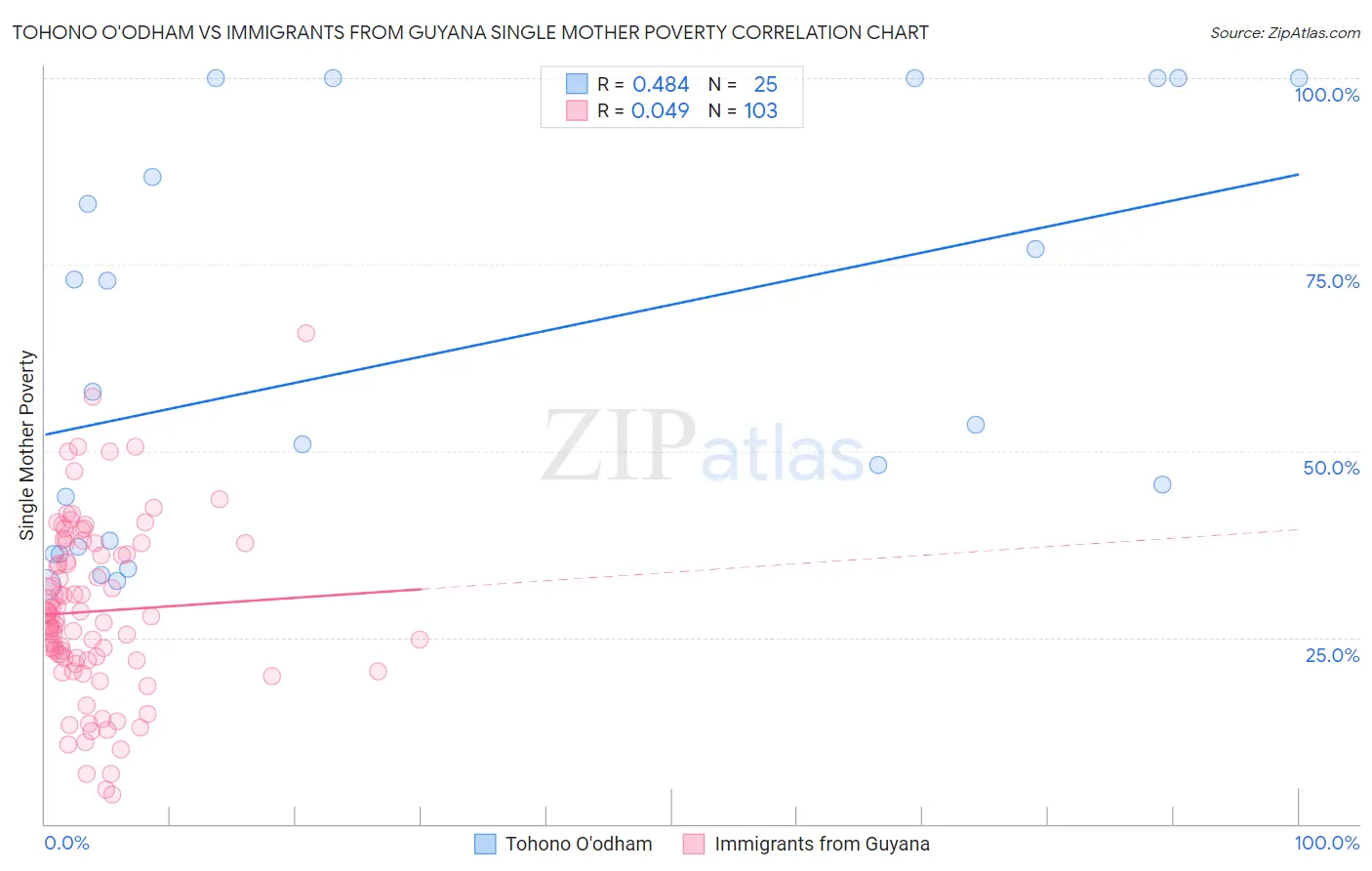 Tohono O'odham vs Immigrants from Guyana Single Mother Poverty