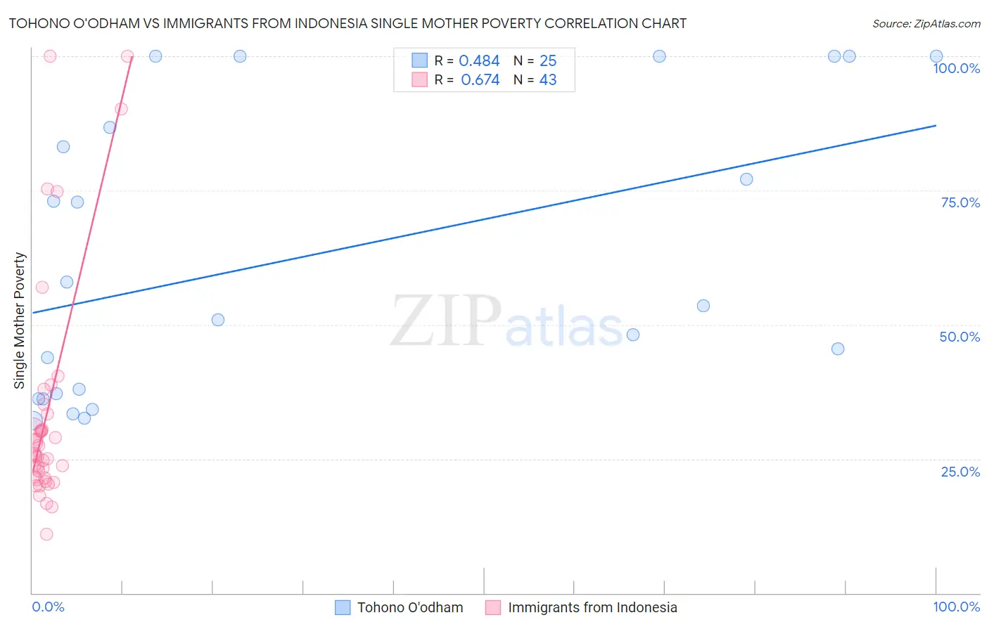Tohono O'odham vs Immigrants from Indonesia Single Mother Poverty