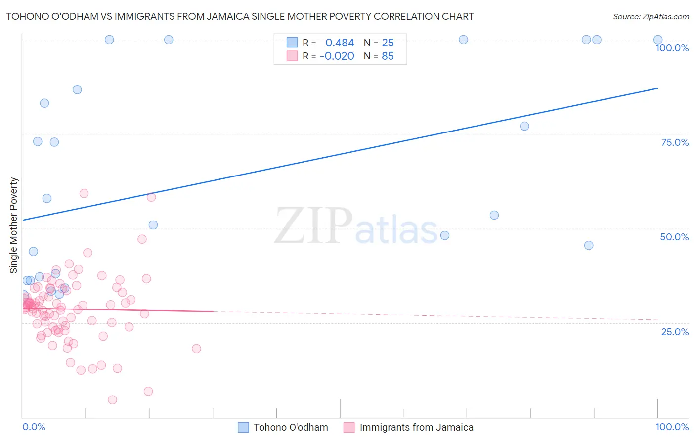 Tohono O'odham vs Immigrants from Jamaica Single Mother Poverty